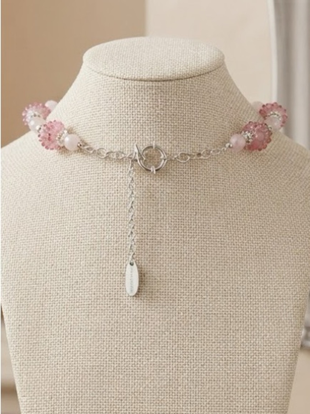 Handcrafted Pink Beaded Necklace with Crystal and Czech Glass - Picture 3 of 3